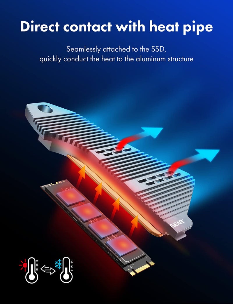 GRAUGEAR PS5 SSD Heatsink Cover, M.2 NVMe PS5 Heatsink, Shuttle Shaped Design, Heat Dissipation with Heat Pipe Cooler and Aluminum Fin for NVMe M2 PCIe 4.0 [G-PS5HS04] (PS5) - Image 5